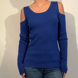 y2k ECl Women's Ribbed-Knit
Cold-Shoulder Sweater (Medium, Blue)
